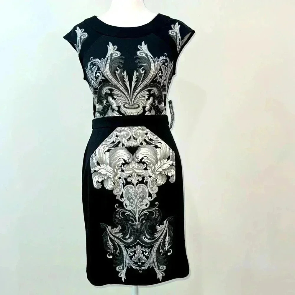 Black and White Paisley Print Short Sleeve Dress Size XS NWT